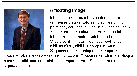 A left-floating box with a picture and text wrapped around it